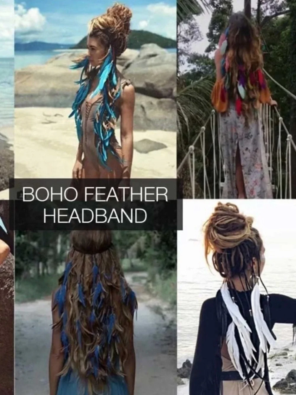 Pink Black Feathers Long Headband Hair Piece Boho Festival
